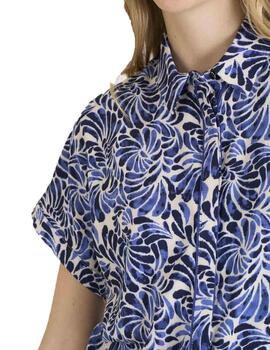 Camisa Naf Naf Velina MC Azul/Beige Mujer