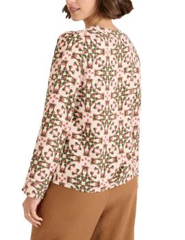 Blusa Naf Naf Santia Beige/Multicolor Mujer