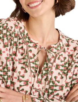 Blusa Naf Naf Santia Beige/Multicolor Mujer