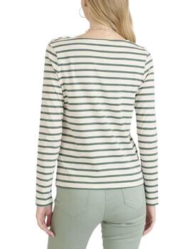 Camiseta Naf Naf Mariniere ML Beige/Verde Mujer