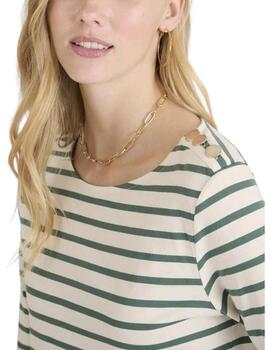Camiseta Naf Naf Mariniere ML Beige/Verde Mujer