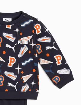 Set Puma MINICATS AOP Crew FL INF Azul