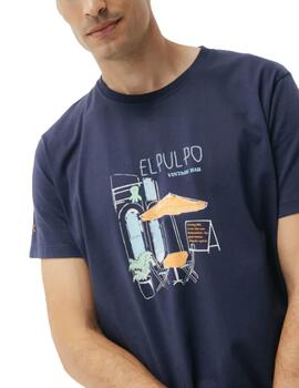 Camiseta elPulpo Vintage Bar Azul Marino Delavé