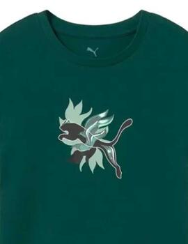 Camiseta Puma Flower Graphic Verde Mujer