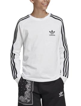 Camiseta Adidas 3Stripes LS Blanco/Negro Niño