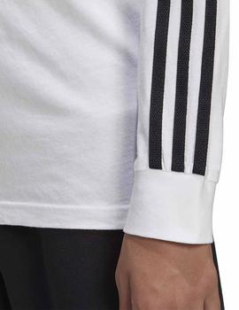 Camiseta Adidas 3Stripes LS Blanco/Negro Niño