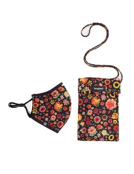 Mascarilla Desigual Flowers Reversibl Flores/Negro