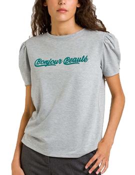 Camiseta Naf Naf OMessage Gris Mujer