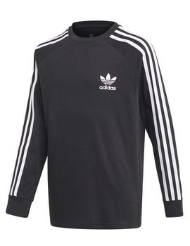 Camiseta Adidas 3Stripes LS Negro/Blanco Niño